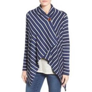 Bobeau Stripe One Button Drape Cardigan